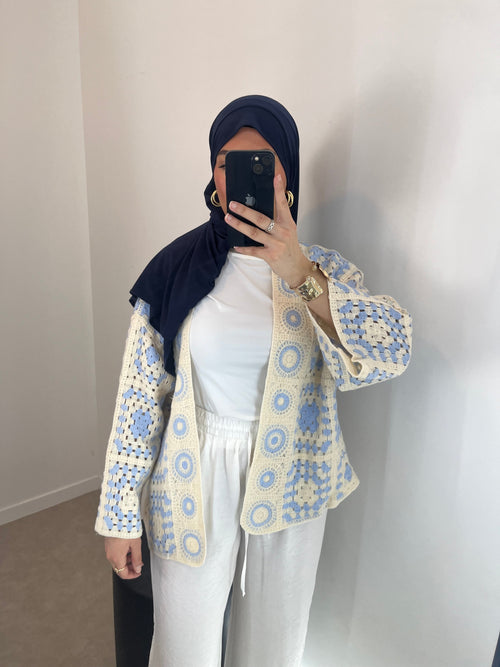 Gilet tricot bleu ciel